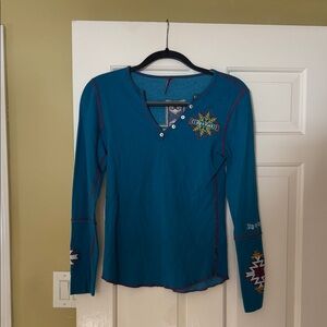 Alp N Rock Teal Long Sleeve Top with Embroidery